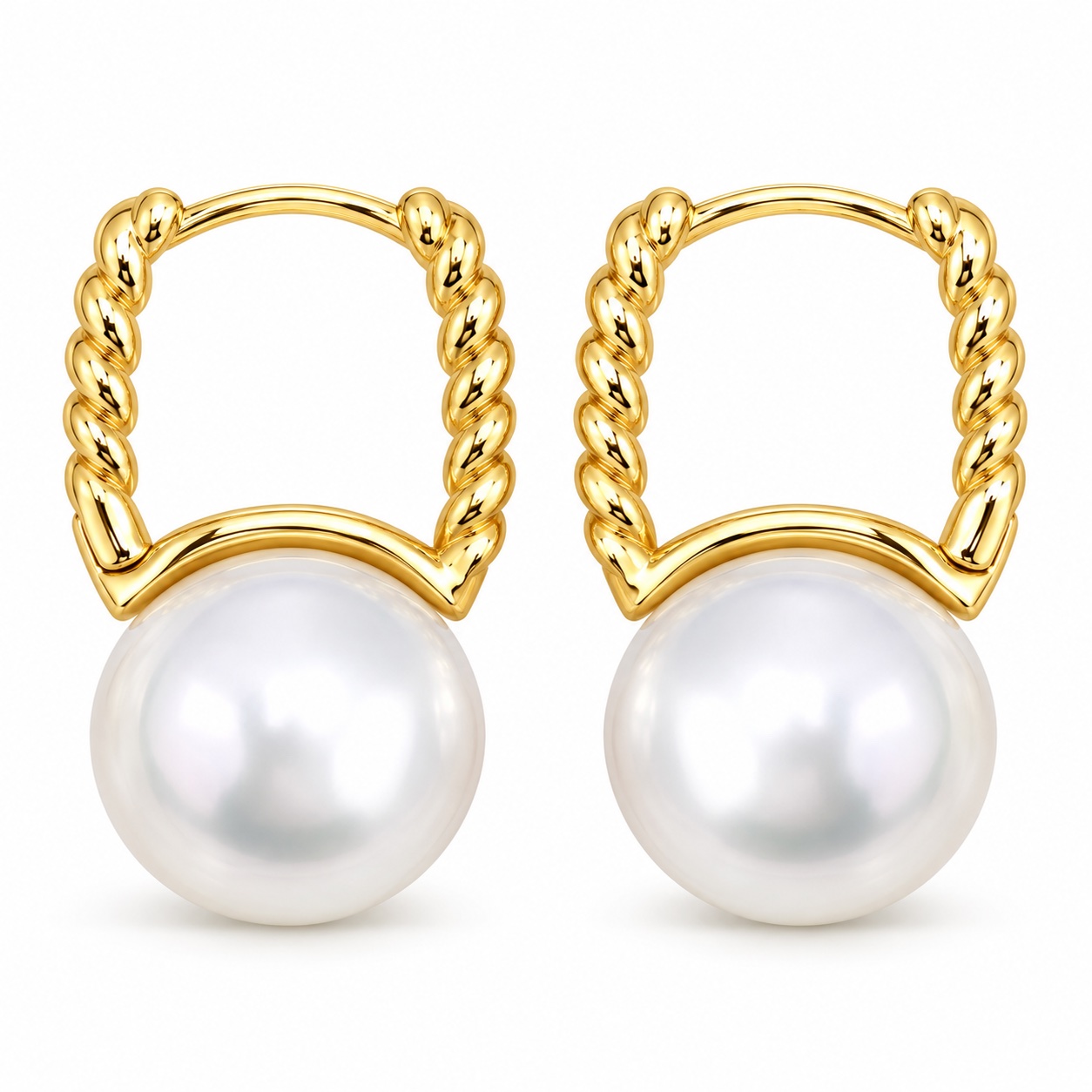 White Freshwater Pearl & Twisted Earrings