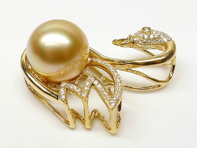 Swan South Sea Pearl and Diamond Pendant